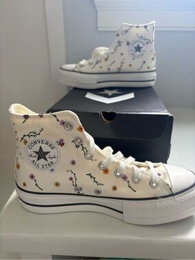 Converse High Top Sneakers in White with Multicolor Floral Print